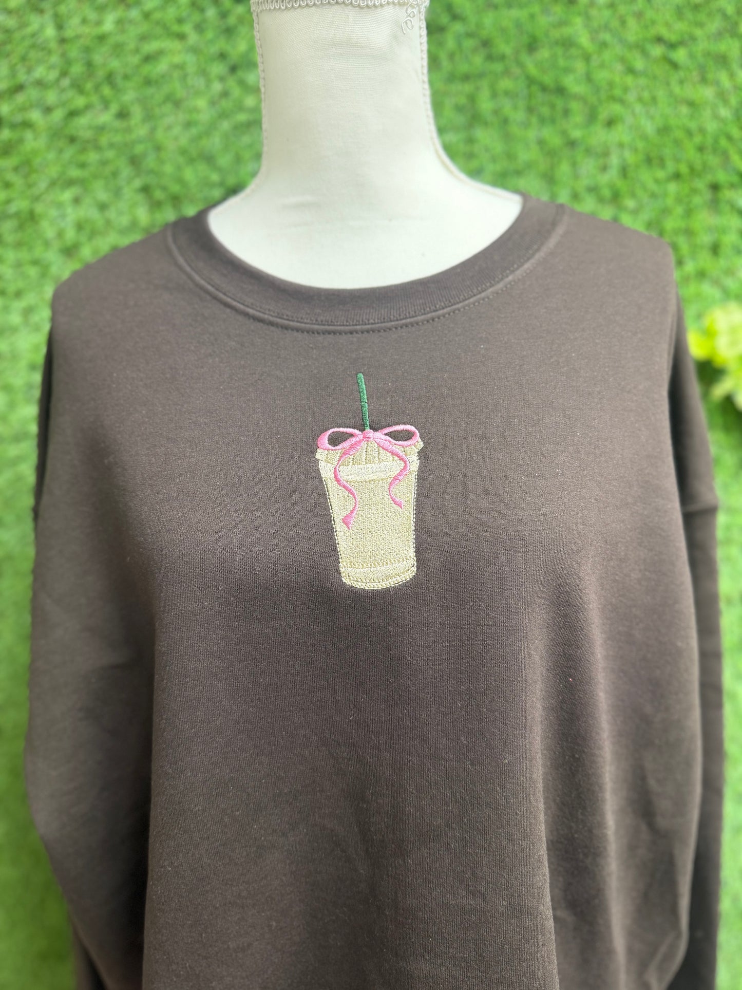 Iced coffee embroidered crew