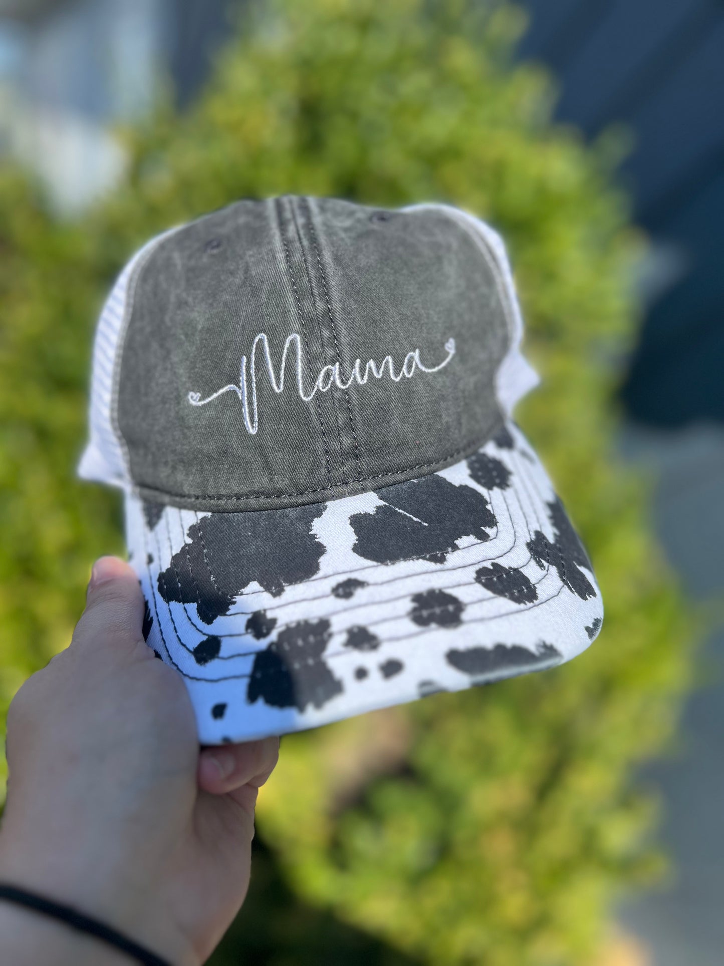 Cow print Mama embroidered hat