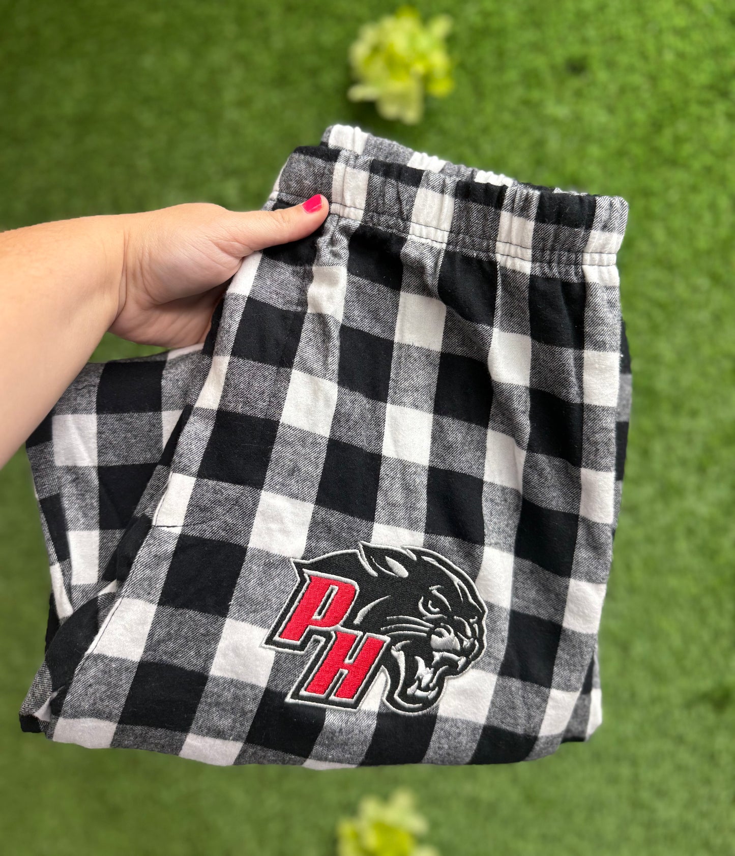 School spirit embroidered PJ pants
