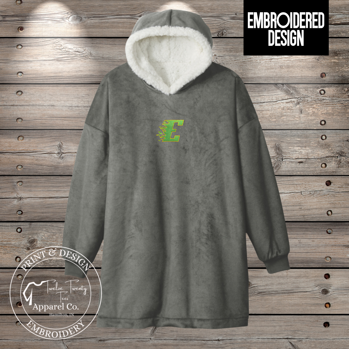 Embroidered mascot blanket hoodie