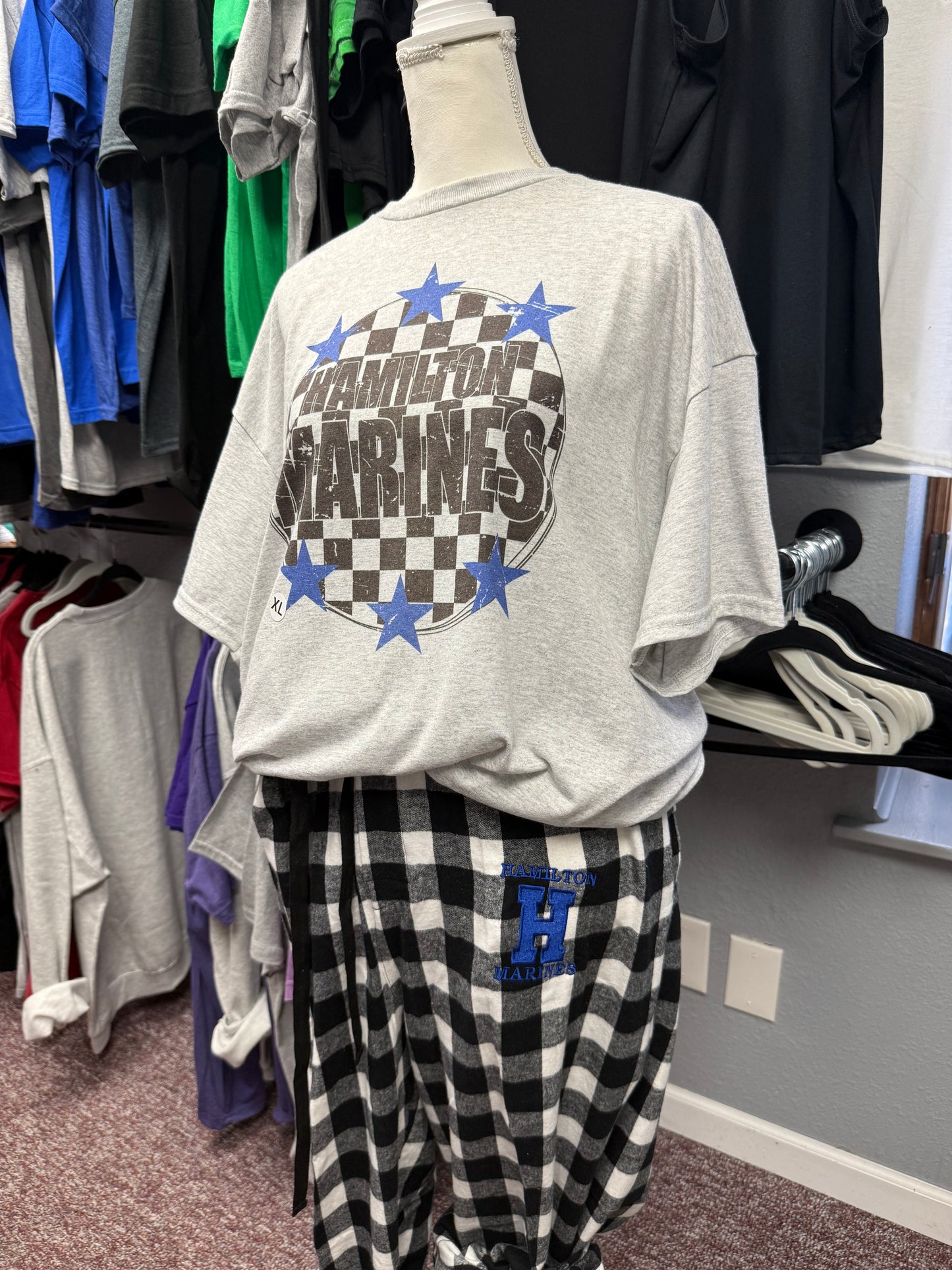 School spirit embroidered PJ pants