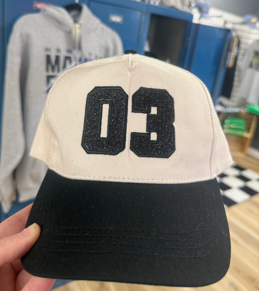 number glitter embroidery hat