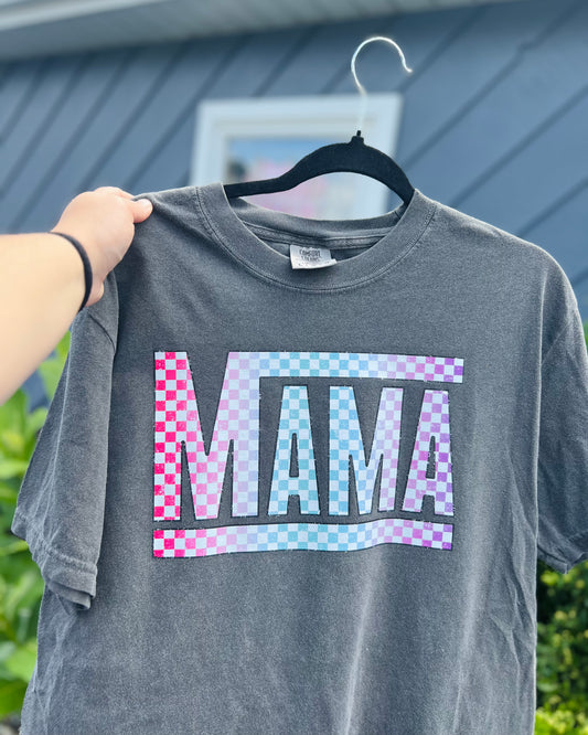 Neon checkered mama comfort colors