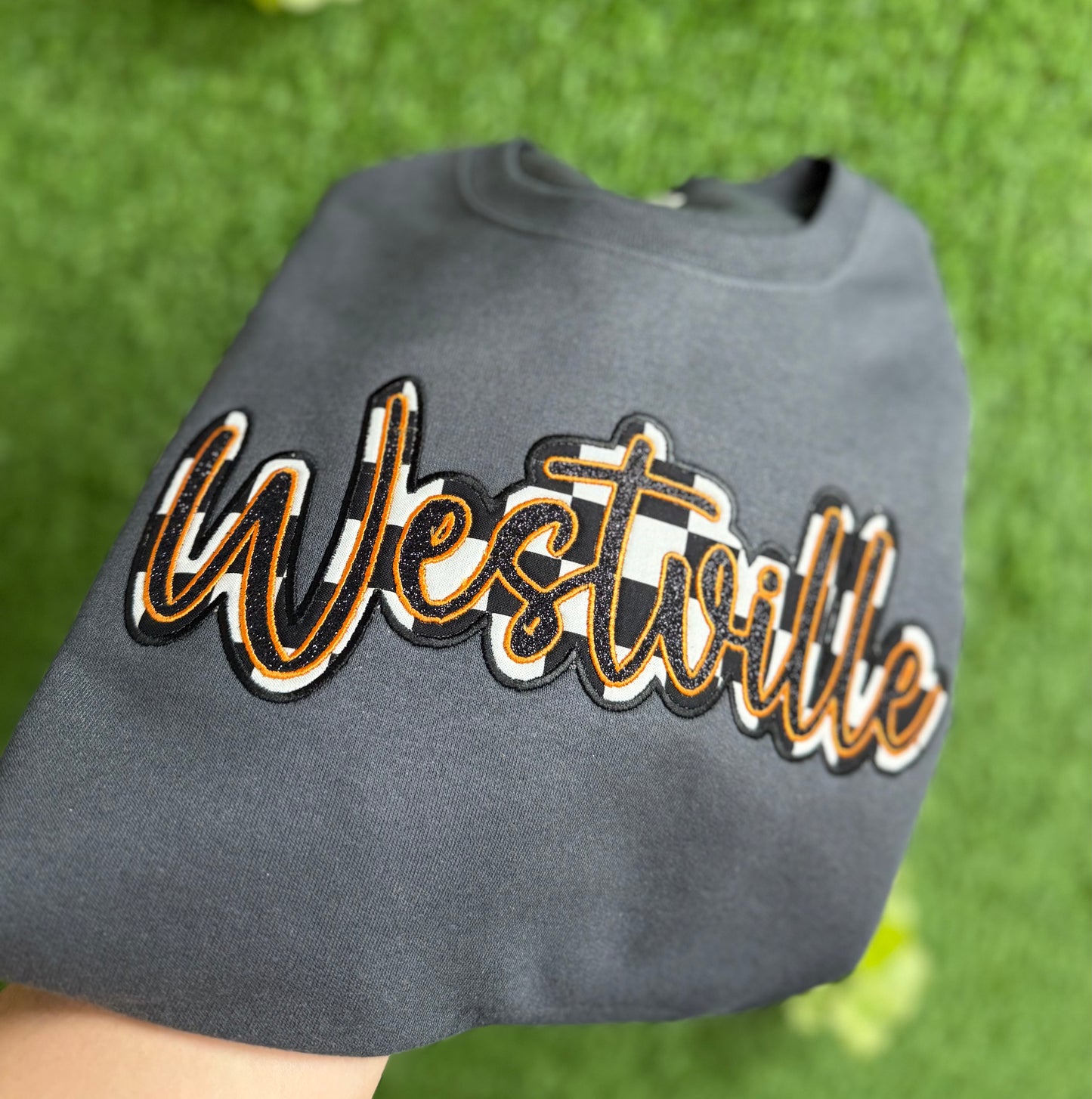 Glitter checkered embroidered school spirit