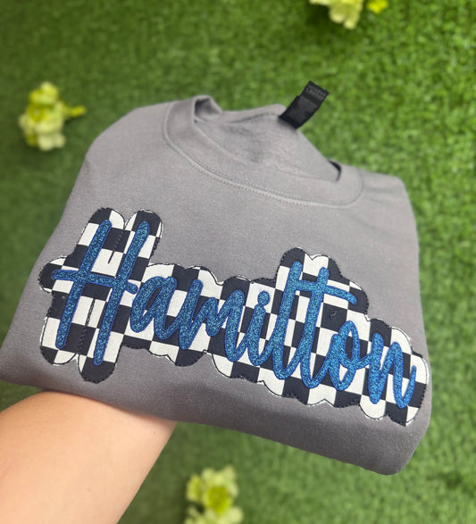 Glitter checkered embroidered school spirit