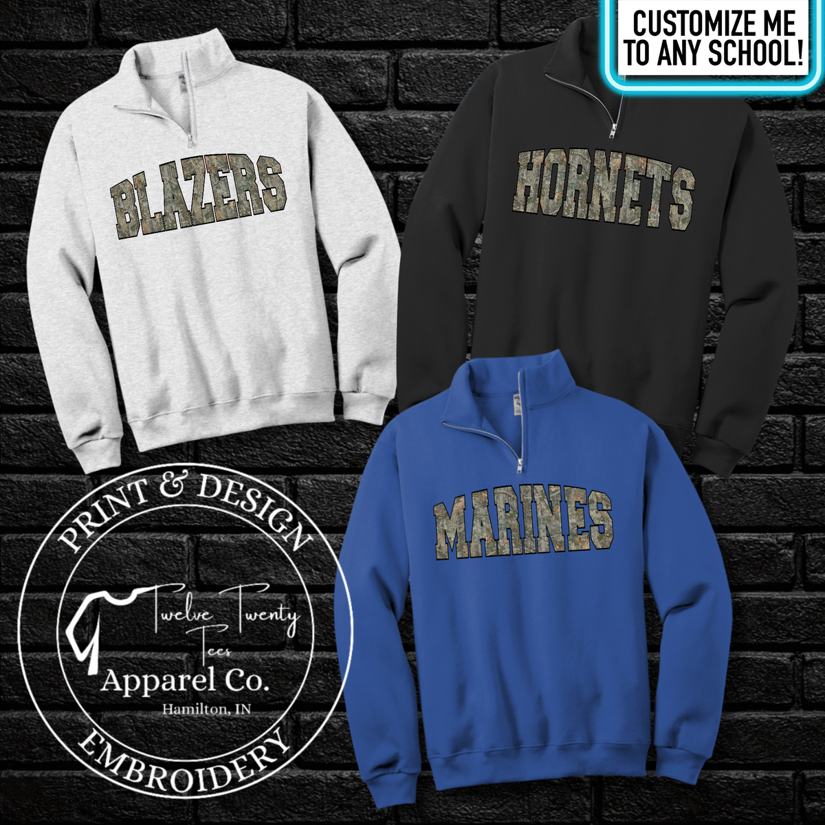 Camo varsity 1/4 zip
