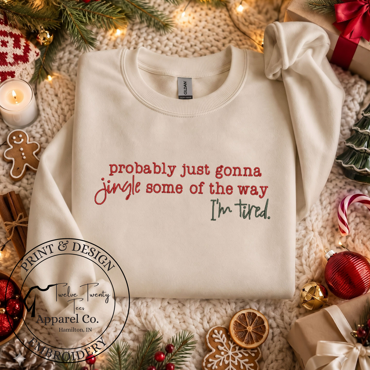 Christmas I’m tired embroidered