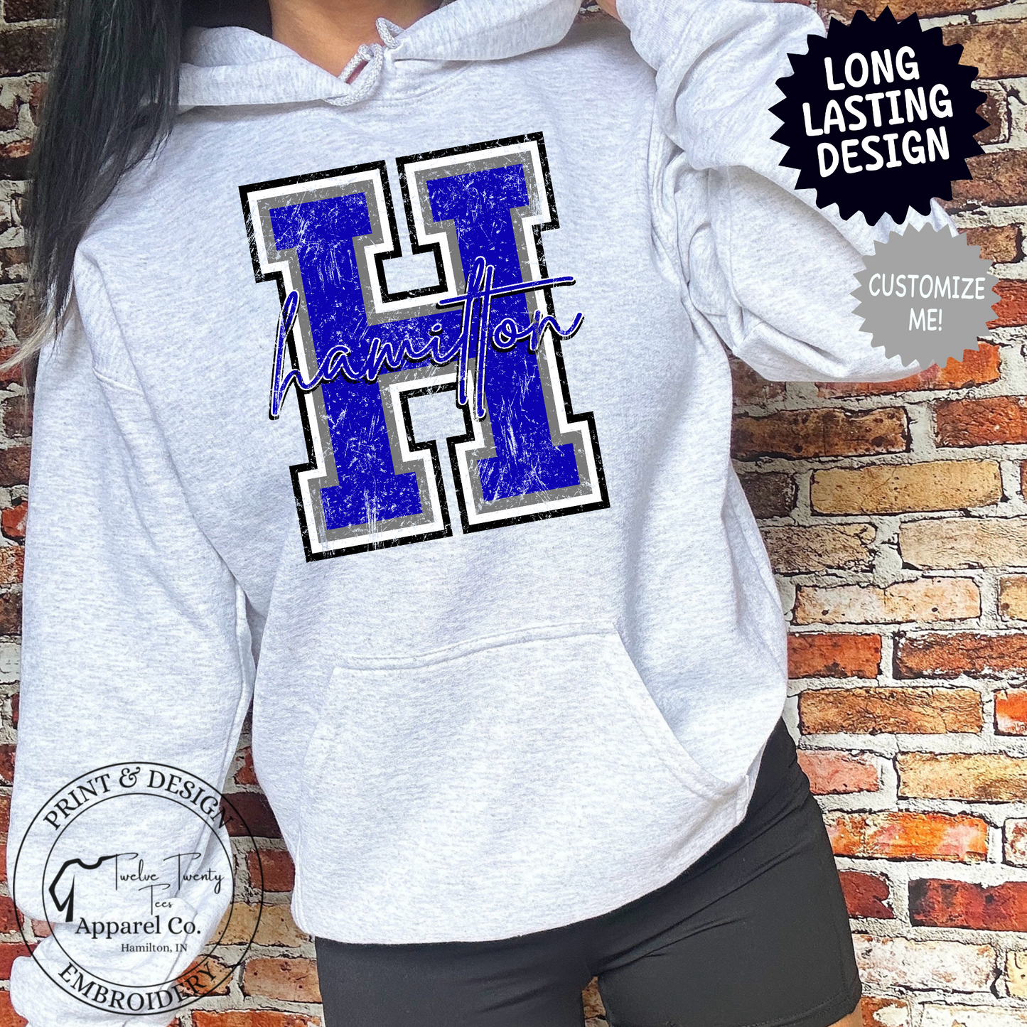 Distressed varsity big letter