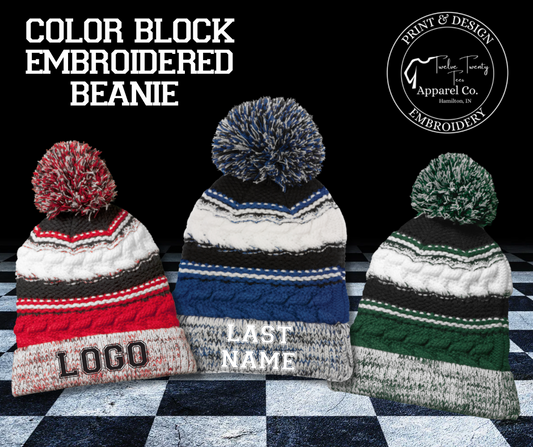 COLORBLOCK EMBROIDERED BEANIE