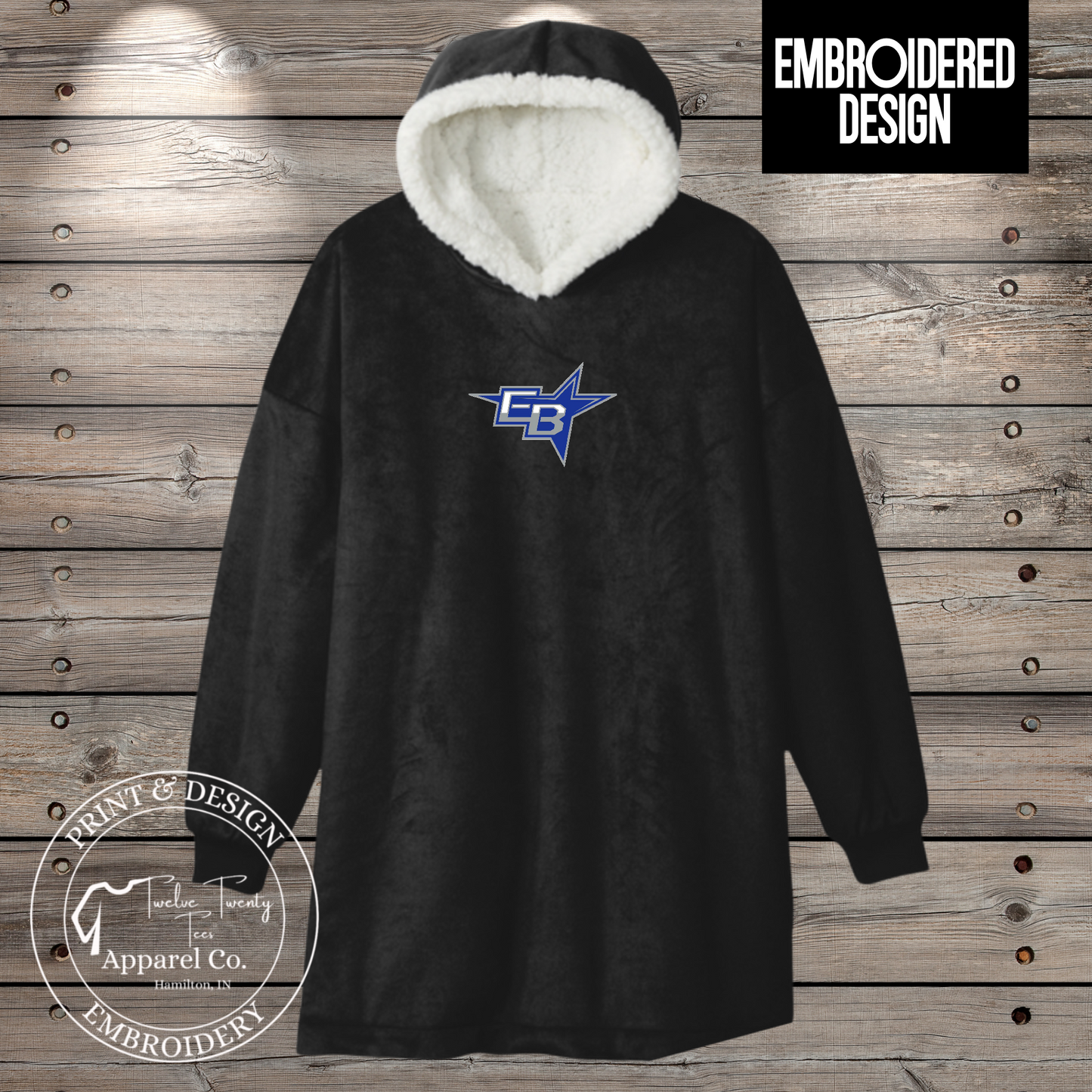 Embroidered mascot blanket hoodie