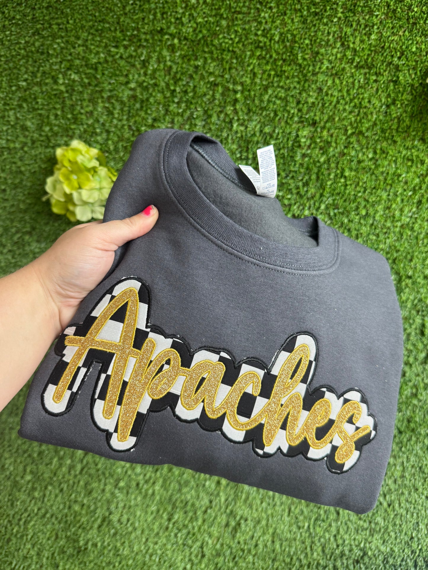 Glitter checkered embroidered school spirit