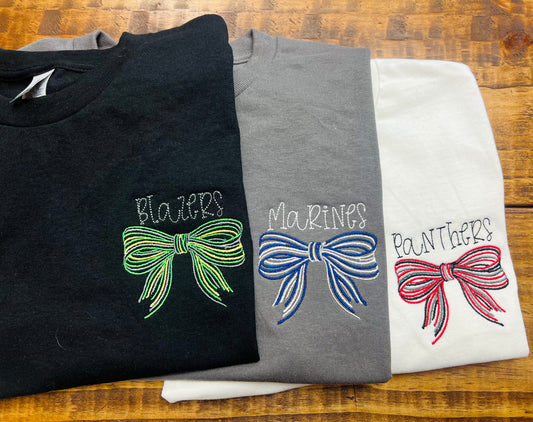 Mascot embroidered bow
